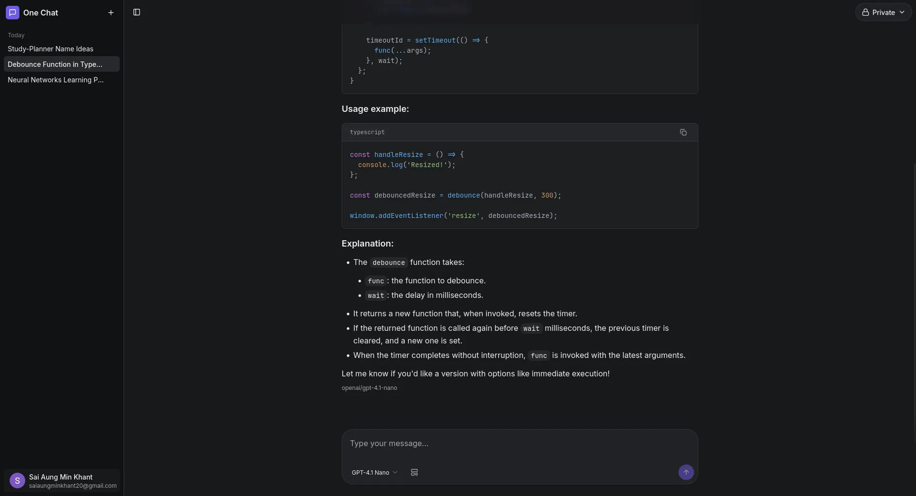 AI Chat conversation view
