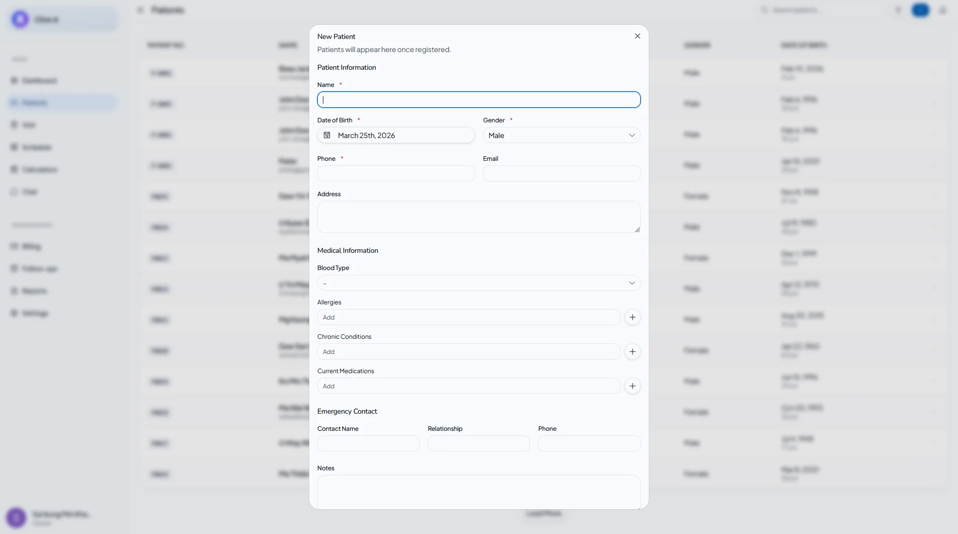Patient records view